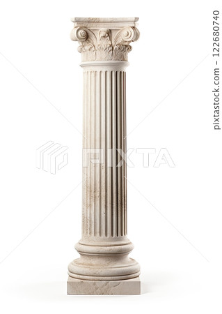 Ancient column or pillar. Ionic, Doric and Corinthian style architecture design. On white background. Generative Ai Ancient column or pillar. Ionic, Doric and Corinthian style architecture design. On white background. Generative Ai 122680740