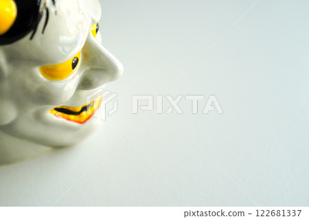 Ceramic face of Hannya (a demon of the dead) Copy space 122681337