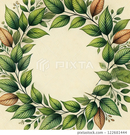 蠟筆風格樹葉相框 | 手繪風格的自然設計 122681444