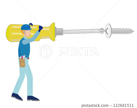 An engineer is tightening a screw using a screwdriver An engineer is tightening a screw using a screwdriver 122681511