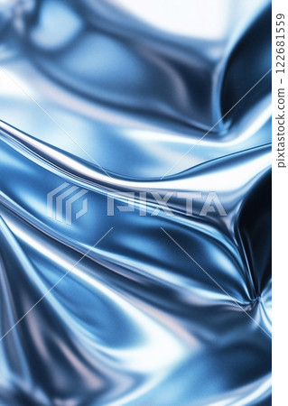 Abstract metallic blue waves background with reflective surface and smooth texture 122681559