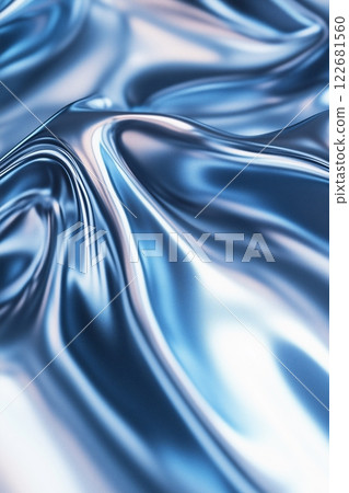 Abstract metallic blue waves background with reflective surface and smooth texture 122681560