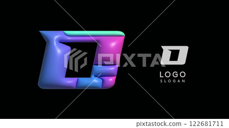 Sporty 3D bubble letter D, puzzle-like volume effect, vibrant Memphis-style cutout logo, glossy colorful design for dynamic youthful logos, shiny colored. Vector illustration Sporty 3D bubble letter D, puzzle-like volume effect, vibrant Memphis-style cutout logo, glossy colorful design for dynamic youthful logos, shiny colored. Vector illustration 122681711