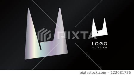 Geometric triangular U letter, funky dynamic logo, modern comic cartoon monogram for gaming, technology, urban art, comic art, streetwear brand, sci-fi cybersport. Vector illustration 122681726