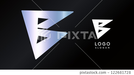 Geometric triangular B letter, abstract dynamic logo, modern holographic gradient monogram for gaming, technology, urban art, innovation, streetwear brand, sci-fi cybersport. Vector illustration 122681728