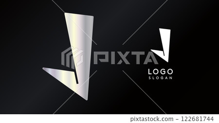 Geometric triangular J letter, abstract dynamic logo, modern holographic gradient monogram for gaming, technology, urban art, innovation, streetwear brand, sci-fi cybersport. Vector illustration 122681744