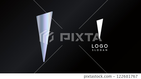 Geometric triangular I letter, abstract dynamic logo, modern holographic gradient monogram for gaming, technology, urban art, innovation, streetwear brand, sci-fi cybersport. Vector illustration 122681767