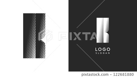 K vector letter. Sharp contrast monogram strike diagonal hatching for industrial yet modern look. High bold logo template. Logotype concept design for brand in tech, architecture, fashion 122681880