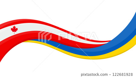 Wavy ribbon banner of Ukraine National flag with Canada National Flag. Unity and cooperation symbol. Logo for charity social events, NGO, sports team, peace summit. Vector illustration. Wavy ribbon banner of Ukraine National flag with Canada National Flag. Unity and cooperation symbol. Logo for charity social events, NGO, sports team, peace summit. Vector illustration. 122681928