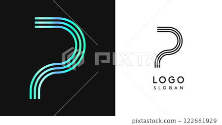 Minimalistic striped letter P, three lines monogram, shiny luxurious metallic gloss color logo for premium brand of jewels, fashion and beauty. Modern retro avant-garde identity. Vector illustration. Minimalistic striped letter P, three lines monogram, shiny luxurious metallic gloss color logo for premium brand of jewels, fashion and beauty. Modern retro avant-garde identity. Vector illustration. 122681929