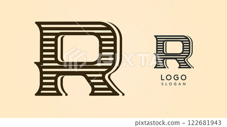 Vintage western letter R, country stylish old... - Stock Illustration ...