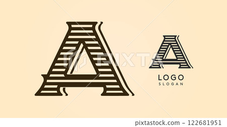 Vintage western letter A, country stylish old lettermark for retro bar logo, BBQ cafe, tattoo salon, saloon plaque, alcohol label. Vector illustration 122681951