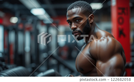 Determination and Strength: Muscular Athlete in the Gym 122682058