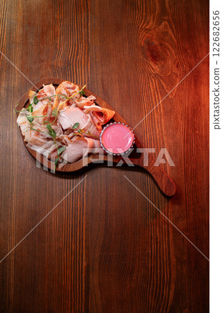 Beautiful slicing of fat and delicious fresh bacon Beautiful slicing of fat and delicious fresh bacon 122682656