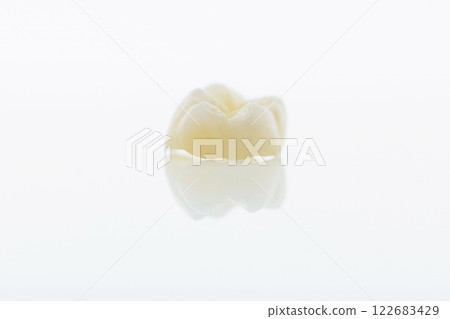 High-quality zirconia dental crown on white background. Dental ceramic crown professional dental lab 122683429