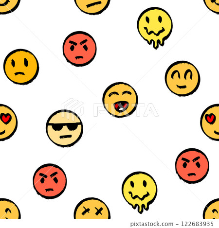 smiley faces seamless pattern with emoji or emoticons. angry and sad round yellow elements hand 122683935