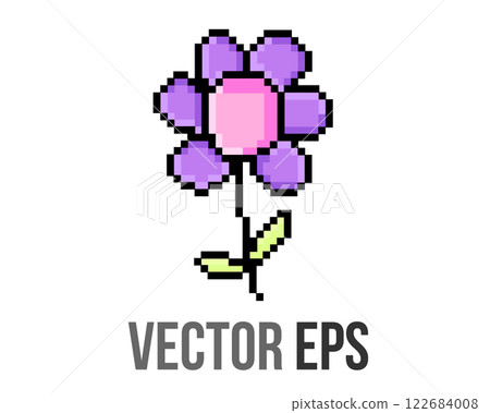 8 bits pixel art love purple flower icon 122684008