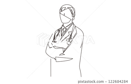 醫務工作者的時尚線條藝術插圖 122684284