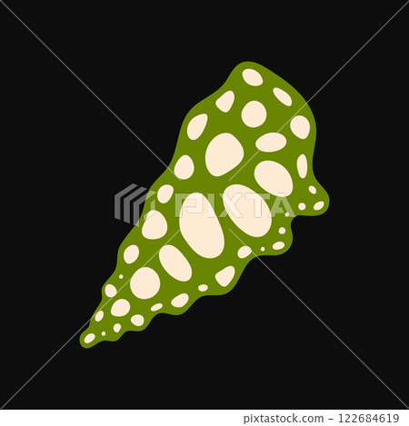 Playful green seashell with white polka dots vector illustration 122684619