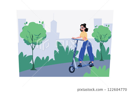 Woman Riding Electronic Vehicle Scooter Woman Riding Electronic Vehicle Scooter 122684770