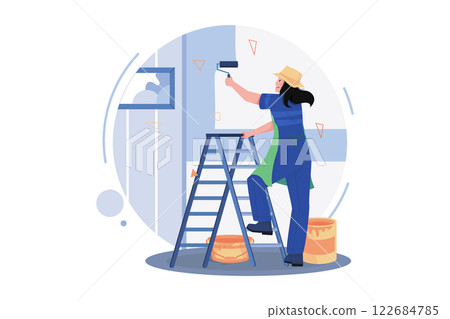 Woman Painter Painting Wall Woman Painter Painting Wall 122684785