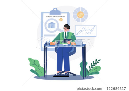 Businessman Searching For A Business Loan Businessman Searching For A Business Loan 122684817