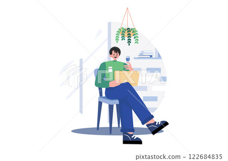 Mature Male Sits On Armchair Wineglass In Hand 122684835