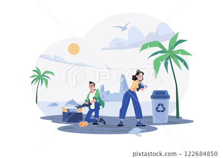 People Are Cleaning Up Trash On The Beach People Are Cleaning Up Trash On The Beach 122684850