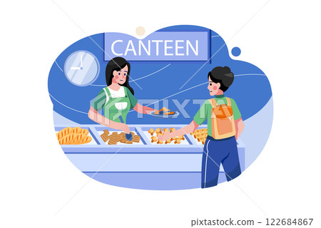 Boy Collecting Food From School Food Canteen Boy Collecting Food From School Food Canteen 122684867