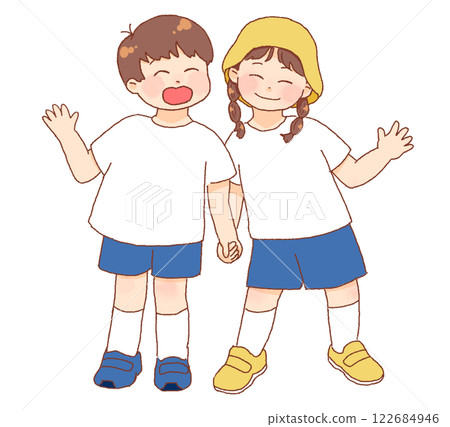 兩個穿白色 T 恤的孩子 兩個穿白色 T 恤的孩子 122684946