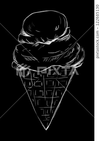 Pencil Graphic Illustration Waffle Cone with Two Ice Cream Scoops, Graphic Clipart for Menu Design, Interior, Exterior, Print and Textile Pencil Graphic Illustration Waffle Cone with Two Ice Cream Scoops, Graphic Clipart for Menu Design, Interior, Exterior, Print and Textile 122685130