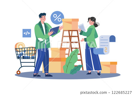 Businessman Checking Product Quality Illustration concept on white background 122685227