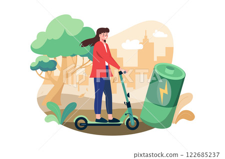 Woman Riding Electronic Vehicle Scooter 122685237