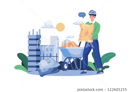 Construction Worker Holding Cement Bag 122685255