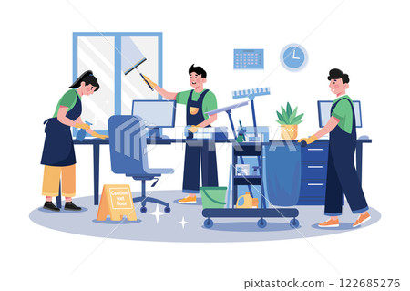 Cleaning Team With Professional Equipment Cleaning Office Cleaning Team With Professional Equipment Cleaning Office 122685276