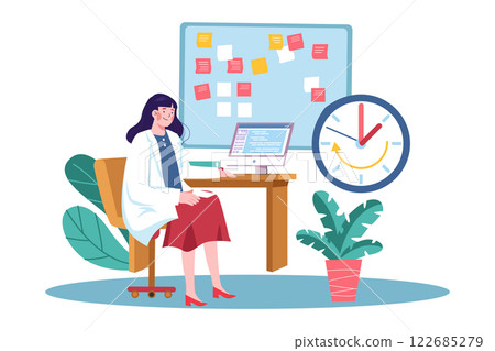 Doctor Checked His Schedule Illustration concept on white background Doctor Checked His Schedule Illustration concept on white background 122685279