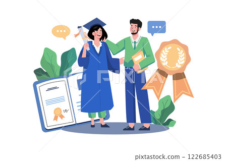 Teacher's Day Illustration concept. A flat illustration isolated on white background 122685403