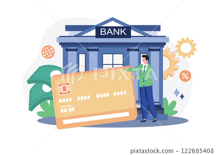 Man Holding Credit Card Illustration concept on white background Man Holding Credit Card Illustration concept on white background 122685408