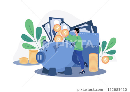 Man Saving Money Illustration concept on white background Man Saving Money Illustration concept on white background 122685410