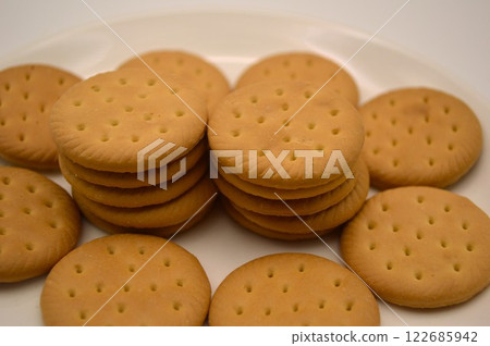 Lots of biscuits on a white plate Lots of biscuits on a white plate 122685942