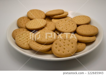 Lots of biscuits on a white plate Lots of biscuits on a white plate 122685943