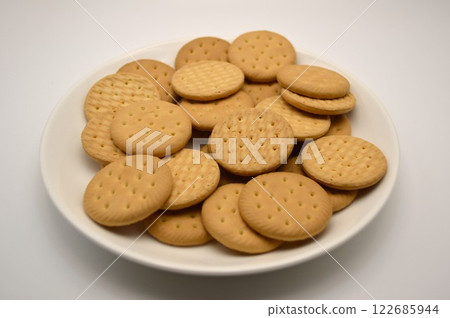 Lots of biscuits on a white plate Lots of biscuits on a white plate 122685944