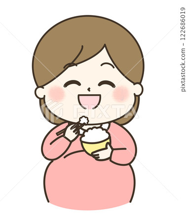 孕婦吃美味米飯的可愛插圖 122686019