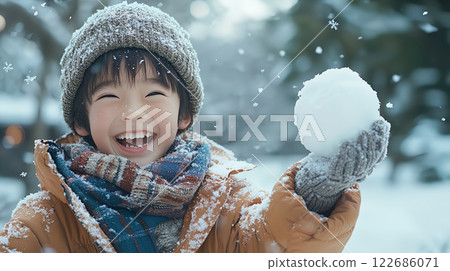 男孩們玩雪球很開心 男孩們玩雪球很開心 122686071