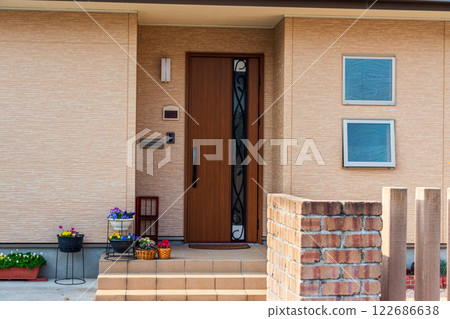 Exterior of house, entrance, gatepost 122686638