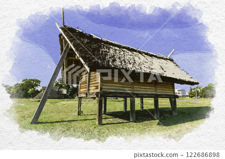 Watercolor style, Shizuoka, Toro ruins, shrine, Shizuoka city, Shizuoka prefecture Watercolor style, Shizuoka, Toro ruins, shrine, Shizuoka city, Shizuoka prefecture 122686898