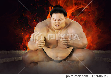 相撲選手們賭上一搏,鬥志昂揚。 相撲選手們賭上一搏,鬥志昂揚。 122686942