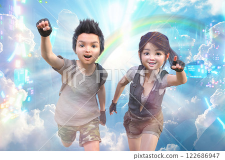 Cheerful boys and girls moving forward into the future 122686947