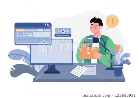 Podcast Creator Working On Editing Podcast Creator Working On Editing 122686981