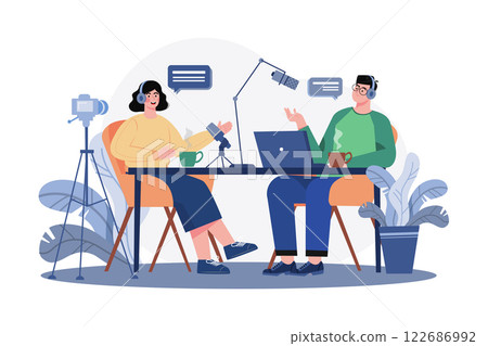Podcast Interview Illustration concept on white background Podcast Interview Illustration concept on white background 122686992